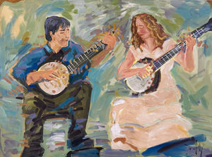 Béla Fleck & Abigail Washburn - Original Acrylic Painting by John Bukaty | 30" x 40" | Unique Music Art - John Bukaty Artist