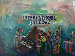 International Jazz Day - Original Painting by John Bukaty | 36" x 48" | Acrylic on Canvas - John Bukaty Artist